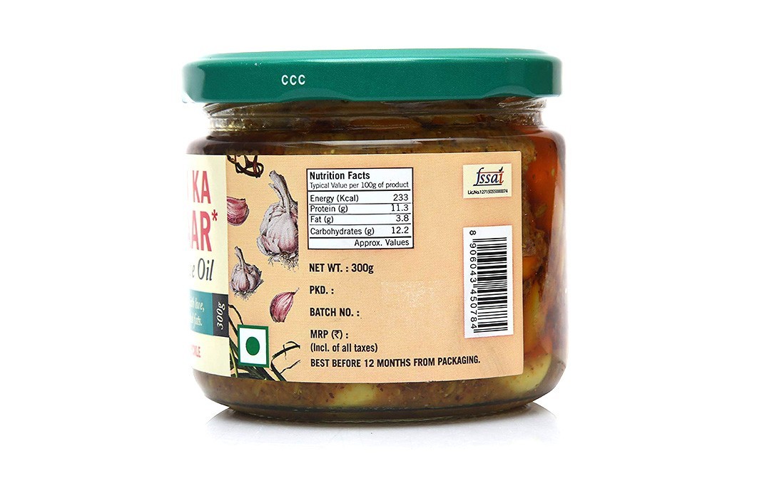 Organica Lassan Ka Achaar In Olive Oil, Garlic Pickle   Glass Jar  300 grams